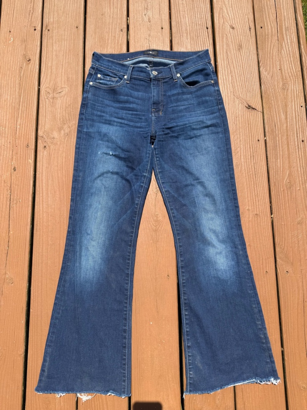7 For All Mankind Dark Blue Flare Wide-Leg Jeans - Picture 3 of 6